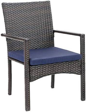PHI VILLA 5 Piece Patio Dining Table Set for 4, 37" Square Outdoor Metal Table with Umbrella Hole & 4 Rattan Wicker Chair with Cushion for Deck, Yard, Porch