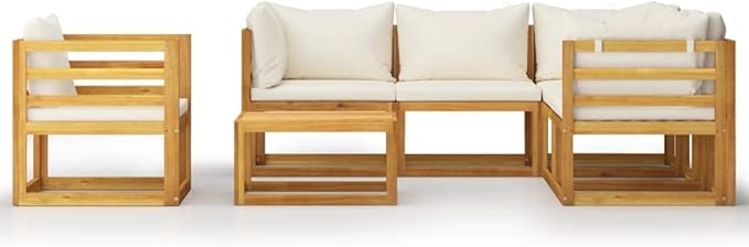 Patio Lounge Set with Cushion,Outdoor Patio Furniture,Outdoor Chat Conversation Set,Garden Furniture Sets,for Patio,Backyard,Garden,Outdoor,7 Piece Cream Solid Acacia Wood