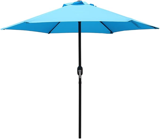 7.5 Feet Outdoor Umbrella with Crank Weather Resistant Umbrella Durable 6 Sturdy Steel Ribs Market Outdoor Table Umbrella Aqua
