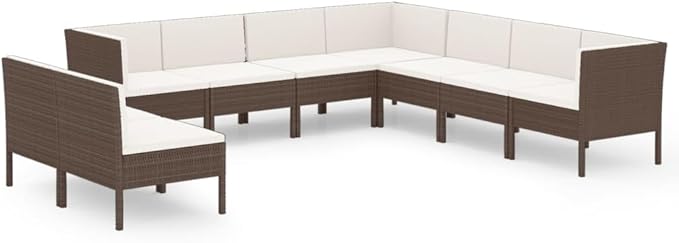 9 Piece Patio Lounge Set with Cushions,Patio Sofa,Outdoor Daybed,Patio Seating,Outdoor Furniture SetsPatio Conversation Sets,Modern Set,Outdoor Patio Chairs,for Backyard,Garden, Poly Rattan Brown
