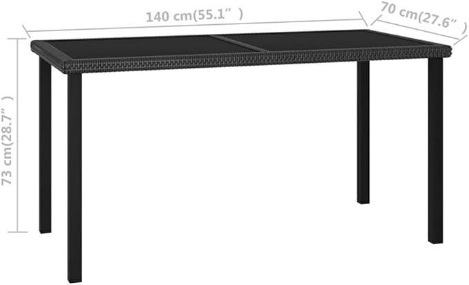 BOWERY HILL 5-Piece Rectangular Patio Dining Set, Black Poly Rattan and Glass, Powder-Coated Steel Frame, Weather-Resistant Cushions, Indoor/Outdoor Use, Compact Design for Garden or Terrace