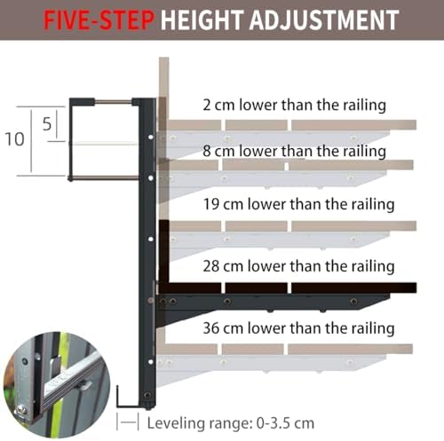 Adjustable Brown Balcony Bar Table for Railings, Folding Hanging Patio Table, Weather-Resistant Aluminum Side Table for Indoor/Outdoor Use (31.5x14.6in)