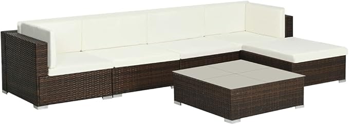 Patio Sofa Set with Cushions,Outdoor Patio Furniture,Conversation Furniture,Patio Furniture Sets,for Terrace,Garden,Backyard,6 Piece Poly Rattan Brown