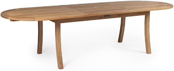 TITAN GREAT OUTDOORS Ash & Ember Sage Grade A Teak Extended Oval Dining Table, 82.5"-115" Extended Length, Seats 6 to 8 People, Weather-Resistant Patio Dining Furniture
