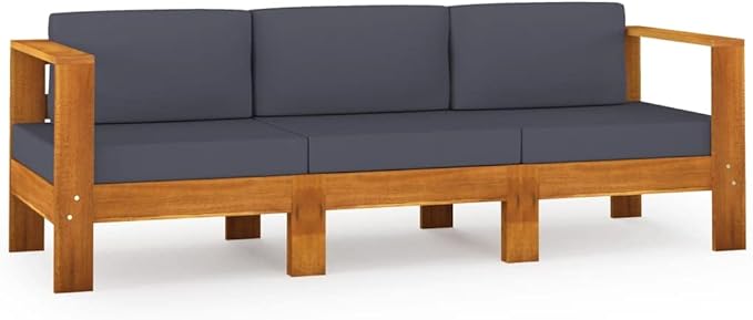 3-Seater Patio Sofa with Dark Gray Cushions,Patio Lounge Set,Outdoor Patio Furniture,Outdoor Chat Conversation Set,for Patio,Backyard,Garden,Outdoor,Acacia Wood