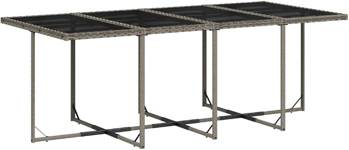 13-Piece Gray Poly Rattan Outdoor Patio Furniture Set with Tempered Glass Table and Cushions for Backyard Garden Porch Balcony Dining Space-Saving Design
