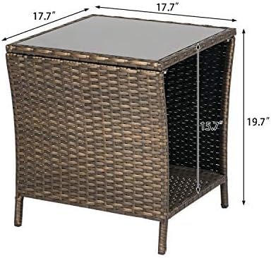 Outdoor Small Patio Table - PE Rattan Coffee Table, Wicker Side Table for Patio, Balcony & Porch, Durable & Iron Frame (2, Dark Blonde)