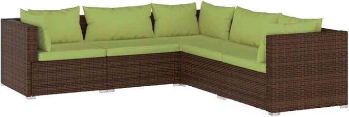 5 Piece Patio Lounge Set with CushionsOutdoor Dining Chairs,Patio Furniture Set,Outdoor Sectional Sofa,Patio Conversation Seat,Outdoor Seating,Modern Style,for Garden,Backyard, Poly Rattan Brown