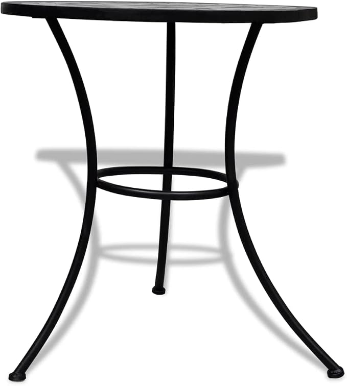 vidaXL Bistro Dining Table - Black and White Mosaic, Ceramic Tabletop Desirable for Balcony and Garden Setting, Assembled with Powder-Coated Iron Frame