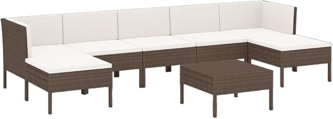 Patio Lounge Set with Cushions,Patio Furniture Sets,Patio Conversation Sets,Outdoor Furniture Sets,for Garden,Backyard,Outdoor,8 Piece Poly Rattan Brown