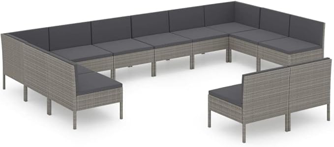 12 Piece Patio Lounge Set with Cushions,Patio Sofa,Outdoor Daybed,Outdoor Furniture Sets,Patio Seating,Patio Conversation Sets,Modern Set,Patio Furniture Set,Front Porch Furniture Poly Rattan Gray