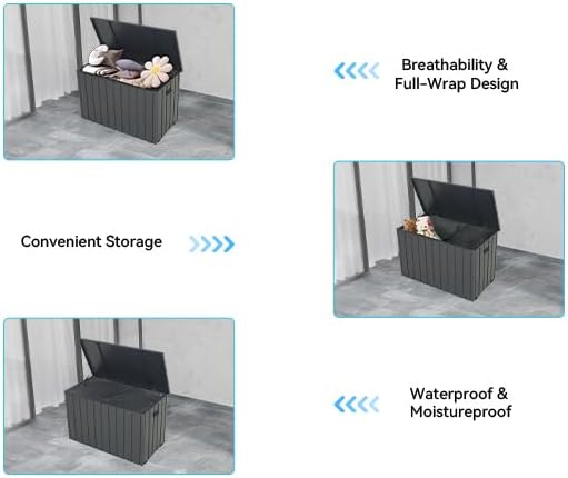 Outdoor Storage Box, 100 Gallon Metal Deck Box Built in a Fabric Storage Bag, Lockable Waterproof Outside Patio Storage Box Gray