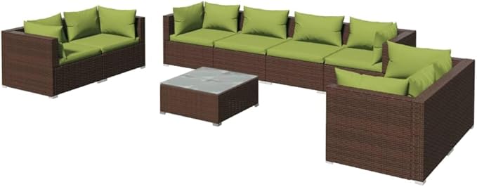 9 Piece Patio Lounge Set with Cushion, Furniture Conversation Sets Patio Lounge Set Outdoor Patio Sectional Piece Patio Set s Poly Rattan Brown