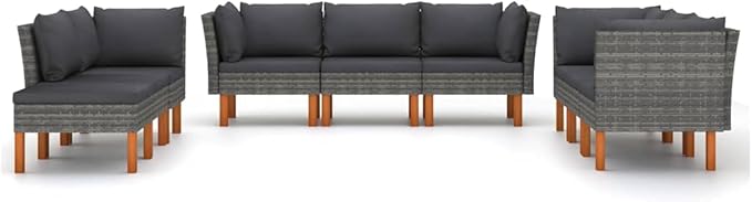 9 Piece Garden Lounge Set,Garden Patio Wicker Furniture Set,All-Weather Outdoor Couch Sectional Patio Set,Modular Sofa set,Patio Conversation Set Garden Patio Sofa Set,with Cushions Poly Rattan Gray