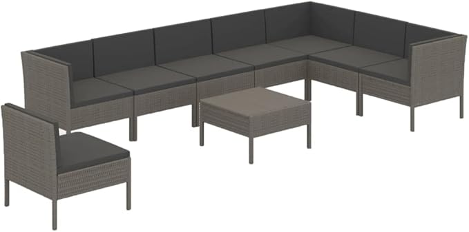 9 Piece Patio Lounge Set with Cushions,Patio Sofa,Outdoor Daybed,Outdoor Furniture Sets,Patio Seating,Patio Conversation Sets,Modern Set,Patio Furniture Set,Front Porch Furniture, Poly Rattan Gray