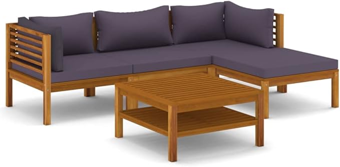 Patio Lounge Set with Cushion,Patio Furniture Sets,Patio Conversation Sets,Outdoor Furniture Sets,for Garden,Backyard,Outdoor,5 Piece Solid Acacia Wood