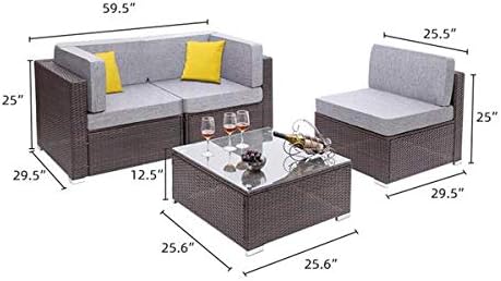HopeHope 4 Pieces Conversation Sets Outdoor Rattan Sectional Sofa- Patio Wicker Furniture Set
