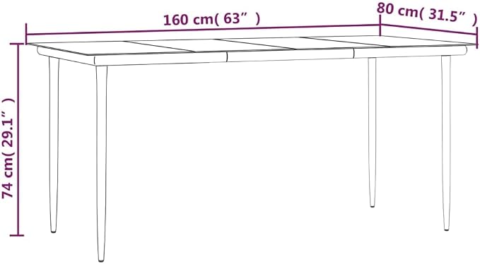 Large Outdoor Dining Table 63 x 31.5 Inches with Tempered Glass Top and Black Powder Coated Steel Frame, Rectangular Patio Table for Six