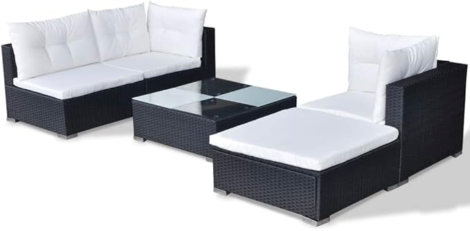 Patio Lounge Set with Cushions,Outdoor Patio Furniture,Conversation Furniture,Patio Furniture Sets,for Terrace,Garden,Backyard,5 Piece Black Poly Rattan