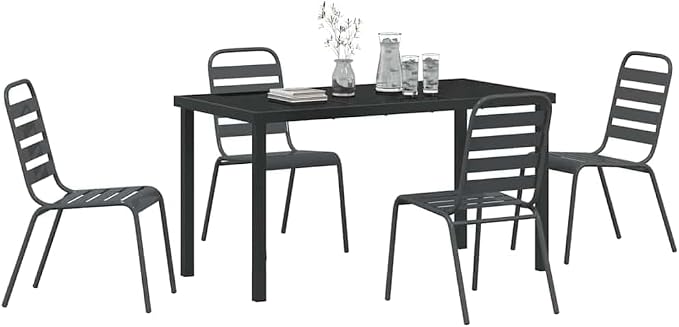 5-Piece Garden Dining Set, Anthracite Powder-Coated Steel Patio Furniture, Modern Outdoor Table and Chairs for Backyard, Balcony, Deck