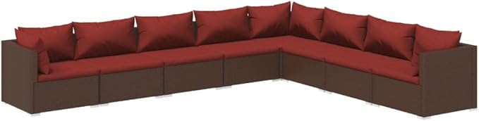8 Piece Patio Lounge Set with CushionsOutdoor Dining Chairs,Patio Furniture Set,Outdoor Sectional Sofa,Patio Conversation Seat,Outdoor Seating,Modern Style,for Garden,Backyard, Poly Rattan Brown