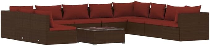 Patio Lounge Set with Cushions,Conversation Patio Furniture Porch Furniture Sets Garden Furniture Suitable for Patio, Deck, Front Porch, Poolside or Balcony Brown Poly Rattan