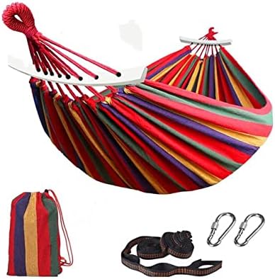 Outdoor Hammock Portable Garden Hammock Sports Home Travel Camping Swing Canvas Stripe Hang Bed Hammock Double Single People (260x150 red Upgrade)