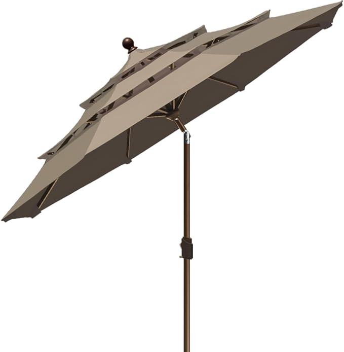 EliteShade USA 10-Year-Non-Fading 9ft 3-Tier Market Patio Umbrella, Commercial Grade Outdoor Table Umbrella with Crank Open, Windproof & UPF 50+ UV Protection, Heavy Duty Ventilation for Garden, Deck, Pool, Backyard, Beach & Bistro, Mushroom