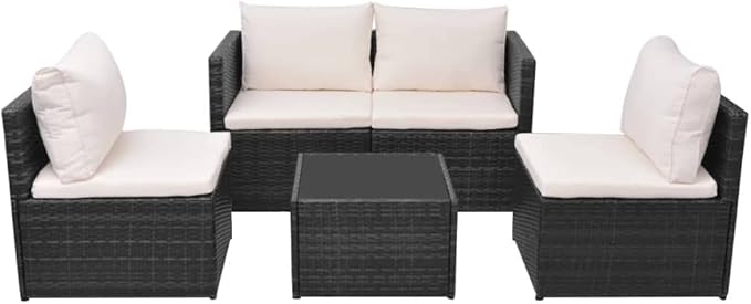 Patio Lounge Set with Cushions,Outdoor Patio Furniture,Conversation Furniture,Patio Furniture Sets,for Terrace,Garden,Backyard,5 Piece Poly Rattan Black