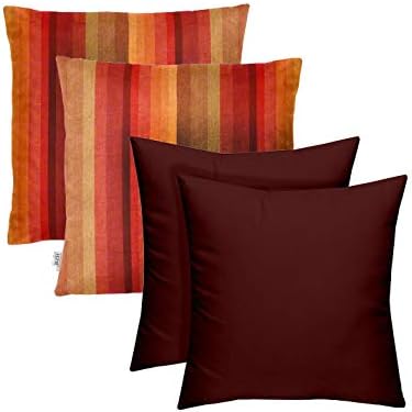 RSH Décor Indoor Outdoor Sunbrella Set of 4 Square Pillows (24" x 24", Astoria Sunset & Canvas Burgundy) - Made in USA
