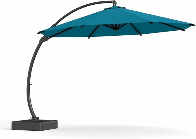 Kingdura 11ft Offset Cantilever Patio Umbrella with Base Included, Large Round Aluminum Outdoor Umbrella, 360° Rotation & Infinite Tilt, Heavy Duty Frame for Deck Pool Backyard, Lake Blue