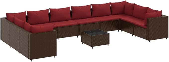 Patio Furniture Sets,Outdoor loveseat,Patio Conversation Sets,11 Piece Patio Lounge Set with Cushions Brown Poly RattanSuitable for Patio, Garden, Gazebo Low
