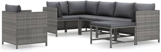 7-Piece Modular Patio Conversation Set Grey PE Rattan Powder-Coated Steel 23.6 x 23.6 x 12.6 in Modern Flex Layout for Garden Balcony Terrace