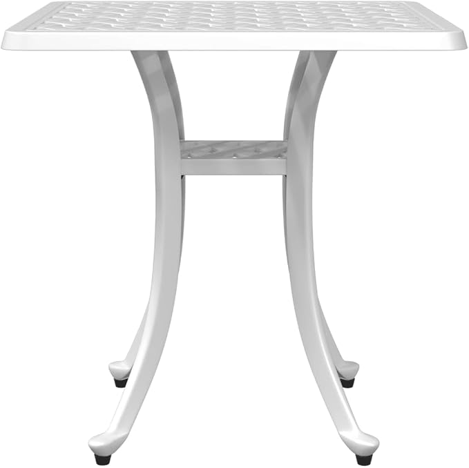 White Cast Aluminum Square Garden Table for Outdoor Patio Balcony, Durable Compact 4-Person Dining Furniture with Fade Resistant Finish