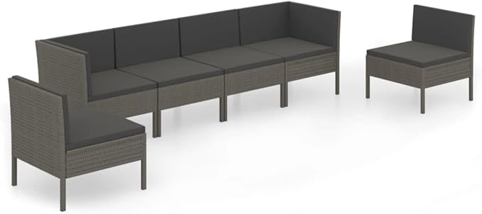 6 Piece Patio Lounge Set with Cushions,Patio Sofa,Outdoor Daybed,Outdoor Furniture Sets,Patio Seating,Patio Conversation Sets,Modern Set,Patio Furniture Set,Front Porch Furniture, Poly Rattan Gray