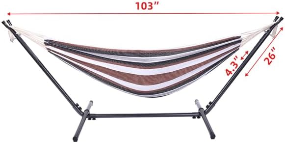 Double Hammock with Steel Stand for Outside,Portable Space Saving Heavy-Duty Steel Frame Hammock w/Portable Carrying Bag for Indoor Outdoor Patio Yard Camping,Easy Assembly,600 lbs Capacity (Coffee)