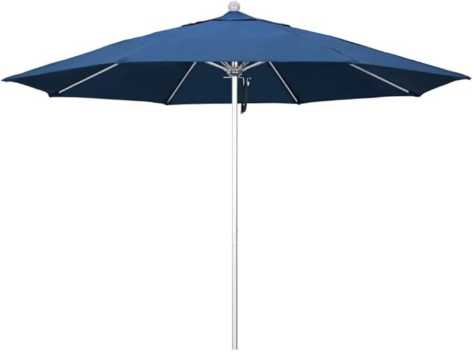 California Umbrella 11' Rd. Venture Series Contract Grade Patio Umbrella, Pulley Open, Silver Finish, Sunbrella Regatta