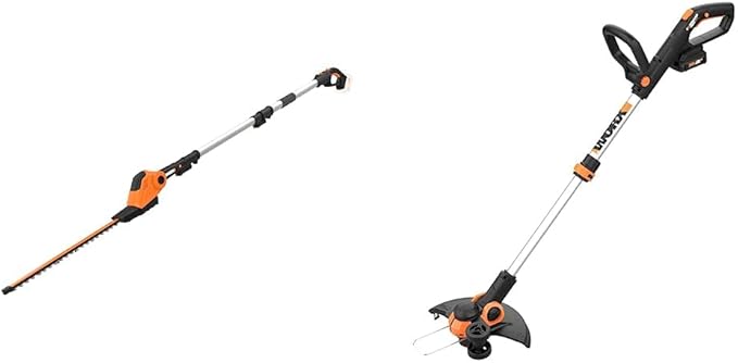 WORX WG252.9 20V Power Share 2-in-1 20" Cordless Hedge Trimmer (Tool Only) & WG163 GT 3.0 20V PowerShare 12" Cordless String Trimmer & Edger (2 Batteries & Charger Included)