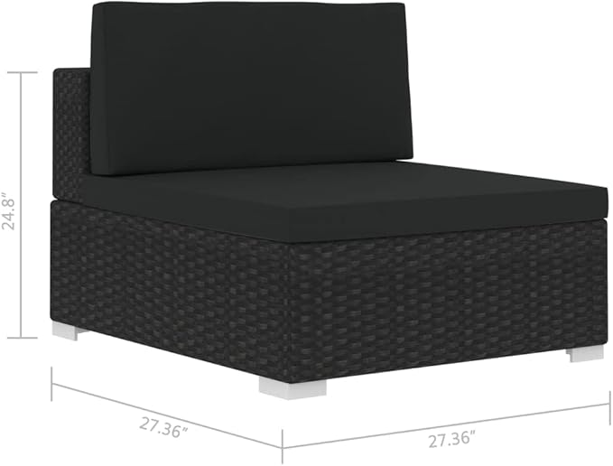 7 Piece Patio Lounge Set with Cushions,Couch Patio Conversation Sets Outdoor Furniture Combination Sofa for The Patio, Deck, Front Porch, Poolside or Balcony Poly Rattan Black