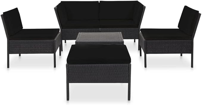 Patio Lounge Set with Cushions,Outdoor Furniture,Outdoor Furniture Sets,Patio Conversation Sets,for Garden,Deck,Backyard,6 Piece Poly Rattan Black