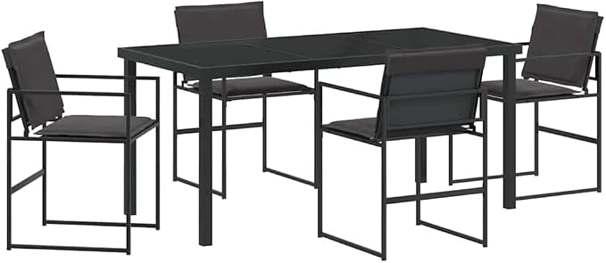 5-Piece Outdoor Dining Set, Modern Patio Furniture with Tempered Glass Table and 4 Textilene Chairs for Garden Backyard Balcony