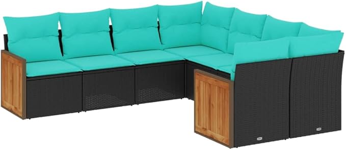 8 Piece Patio Sofa Set with Cushions, Patio Conversation Set Outdoor Sofa Sets Sectional Sofa Garden Lounge Set for Poolside Garden Negotiation Area Exhibition Black Poly Rattan