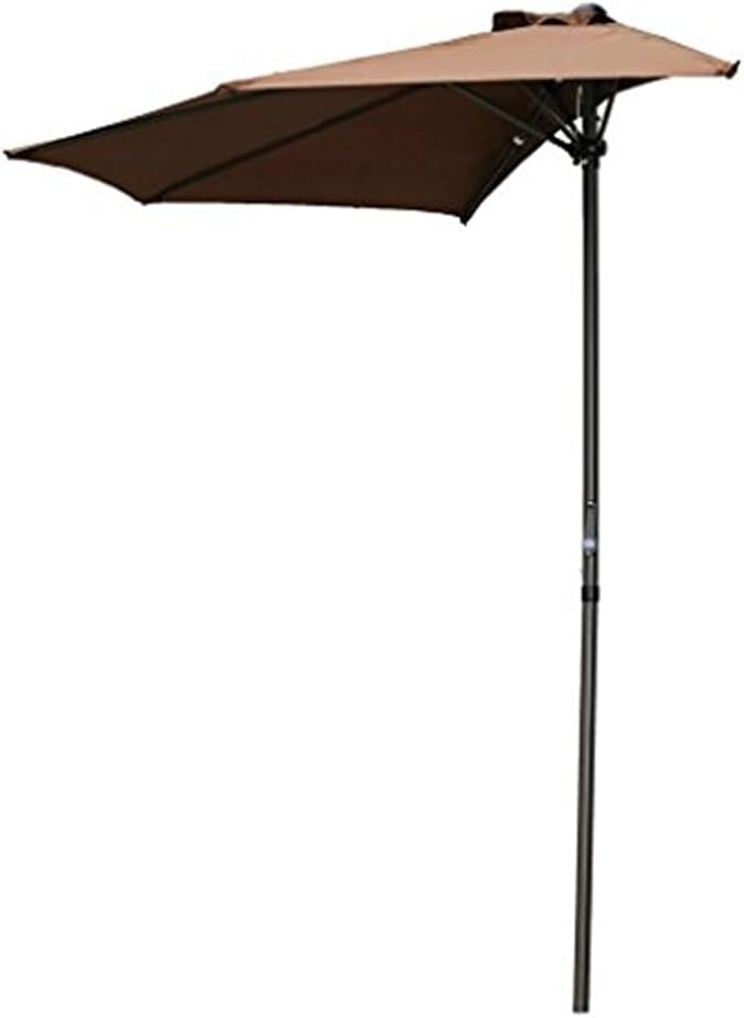 Maykoosh Half Round Wall Hugger Umbrella with Space-Saving Design, Durable Canopy, Sturdy Frame, Perfect for Balconies, Patios, Decks, and Outdoor Seating Chocolate