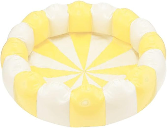 Petites Pommes Striped Inflatable Pool for Toddlers & Kids - Handprinted Classic Foldable Baby Pool - Durable, BPA-Free PVC Kiddie Pools with Repair Patch & Storage Bag, Light Yellow, 37 x 9 Inch