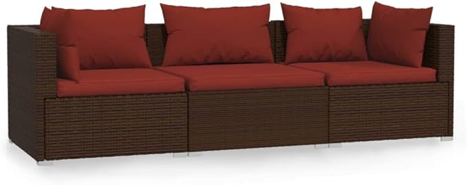 Patio Lounge Set with Cushions,Outdoor Patio Furniture,Conversation Furniture,Patio Furniture Sets,for Terrace,Garden,Backyard,3 Piece Brown Poly Rattan