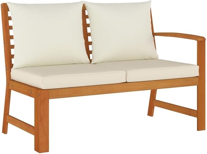 Afuera Living 5-Piece Modular Patio Dining Set, Solid Acacia Wood, Natural/Brown Finish, Weather-Resistant Cushions, Smooth Retro Design, Includes Benches and Sofa, Outdoor Garden or Terrace Seating