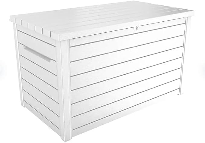 230-Gallon XXL Weather Resistant Resin Deck Storage Container Box, Outdoor Patio Garden Furniture (White)