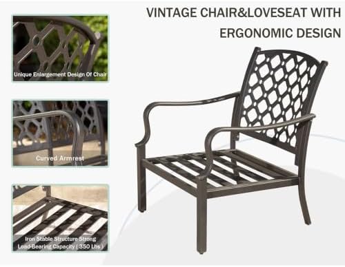 Outdoor 4 pcs Patio Conversation Set, Metal Dining Table and Chairs Dining Set with Removable Beige Cushions for Garden Lawn Yard
