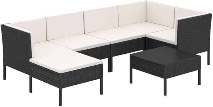 7 Piece Patio Lounge Set with Cushions,Patio Sofa,Outdoor Daybed,Patio Seating,Outdoor Furniture Sets,Patio Conversation Sets,Modern Set,Outdoor Patio Chairs,Patio Furniture Set, Poly Rattan Black