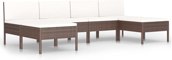 Patio Lounge Set with Cushions,Outdoor Patio Furniture,Outdoor Chat Conversation Set,Garden Furniture Sets,for Patio,Backyard,Garden,Outdoor,6 Piece Poly Rattan Brown